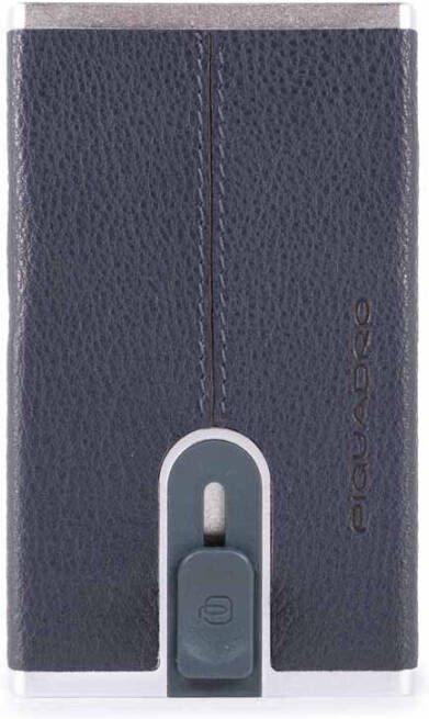 Piquadro Black Square Creditcard Case With Sliding System Ocean Blue