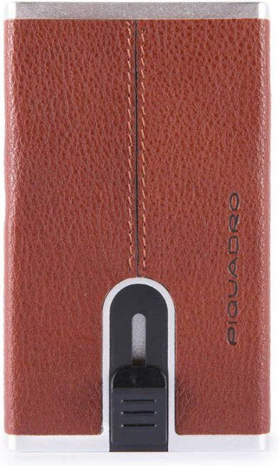 Piquadro Black Square Creditcard Case With Sliding System Tobacco