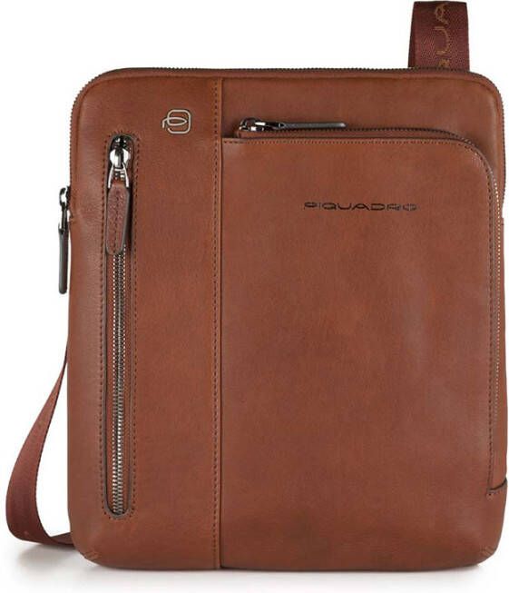 Piquadro Black Square Crossbody Bag iPad Air/Pro Tobacco Leather