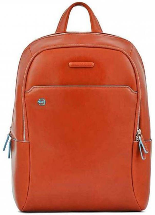 Piquadro Blue Square Big Size Computer 15.6" Backpack With iPad Cuoio Orange Cognac