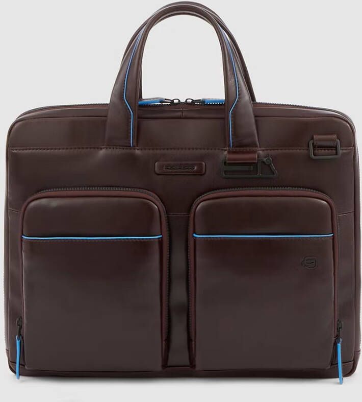 Piquadro Blue Square Revamp Slim Computer Bag 14&apos, &apos, Mahogany Brown