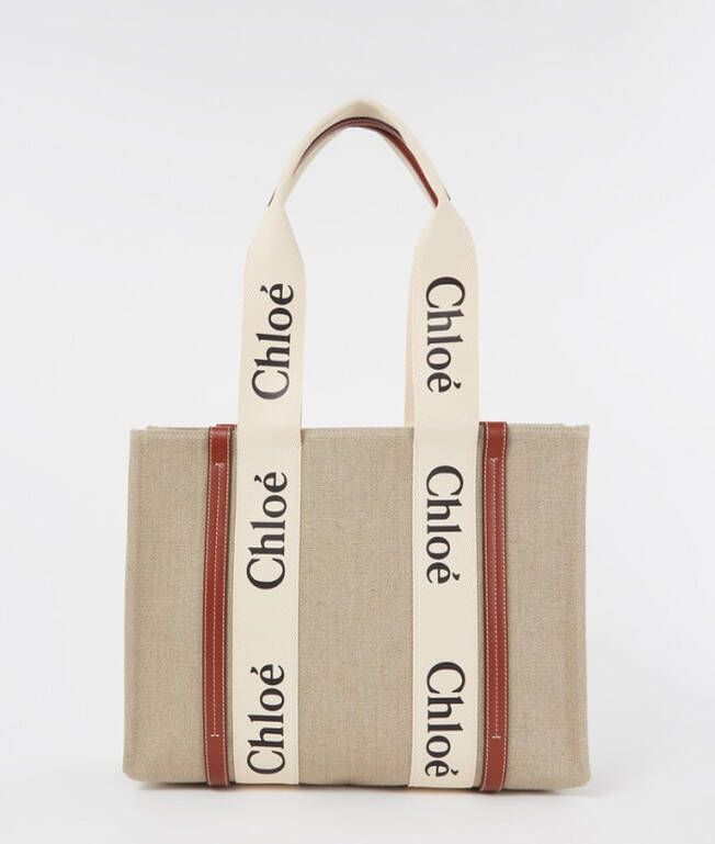 Chloe Chloé, Woody Medium schoudertas van linnen en leer