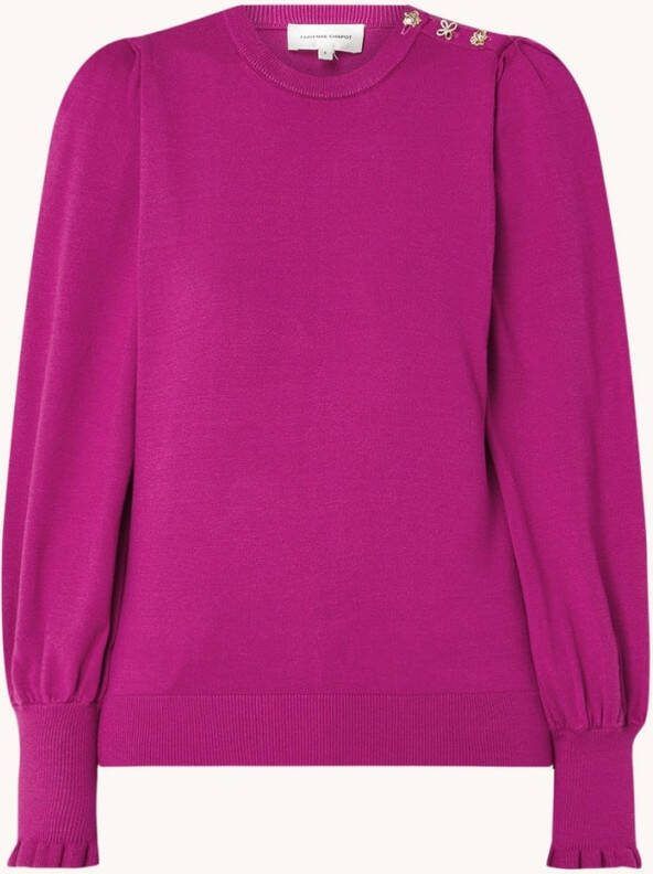 Fabienne Chapot Molly fijngebreide pullover met ballonmouw en sierknopen