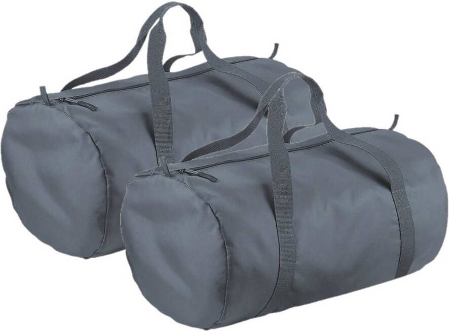 Bagbase 2x Stuks Donkergrijze Ronde Polyester Sporttas/weekendtas 32 Liter Sporttassen
