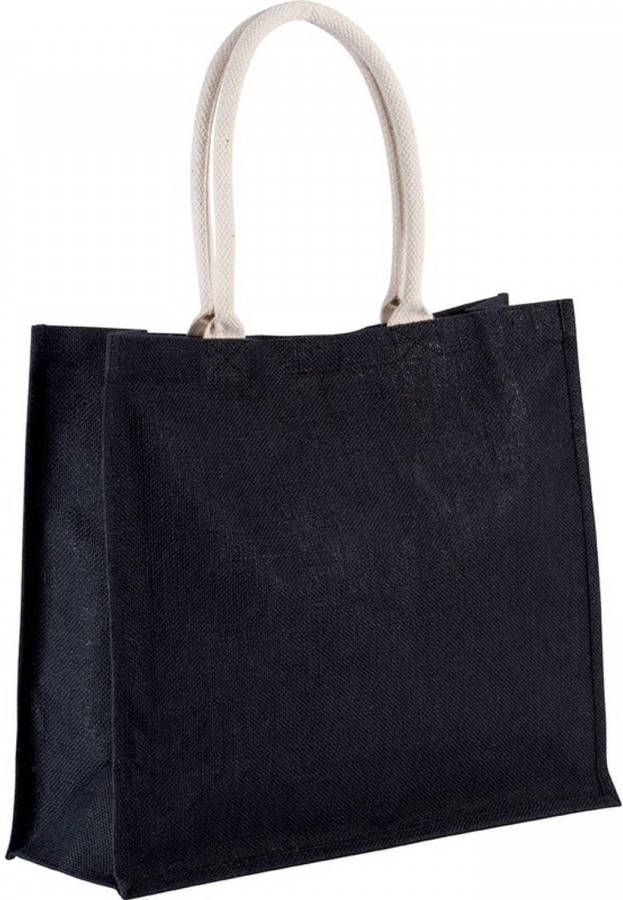 Kimood Jute Zwarte Boodschappentas/strandtas 42 Cm Strandtassen