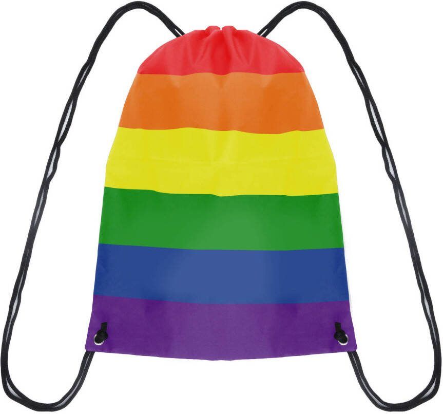 Merkloos 1x Gymtasje/rugtas Rijgkoord Regenboog/rainbow/pride Vlag Voor Volwassenen En Kids Gymtasje Zwemtasje