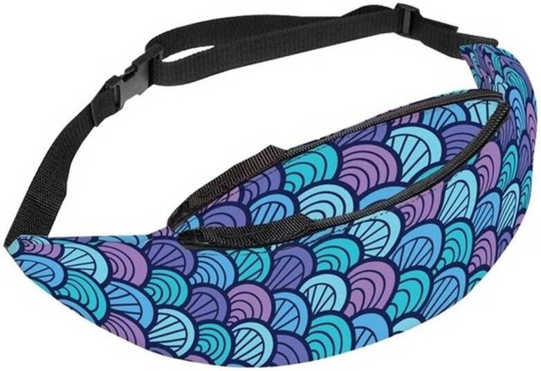 Merkloos Blauw/lila Paars Heuptasje/buideltasje Retro Print 25 X 15 Cm Heuptassen