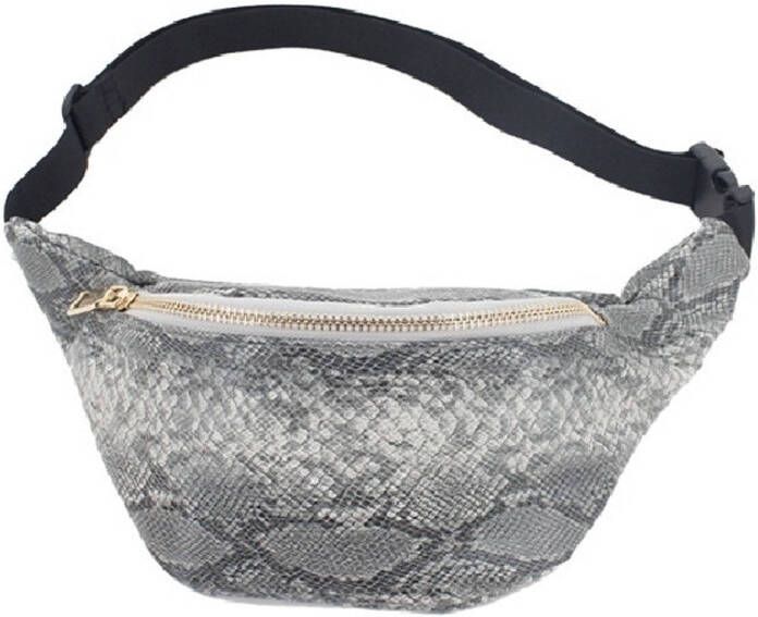 Merkloos Zilver/grijs Slangenprint Heuptasje/buideltasje Voor Dames Heuptassen