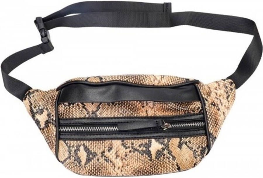 Merkloos Zwart/bruin Slangenprint Heuptasje/buideltasje 30 Cm Heuptassen