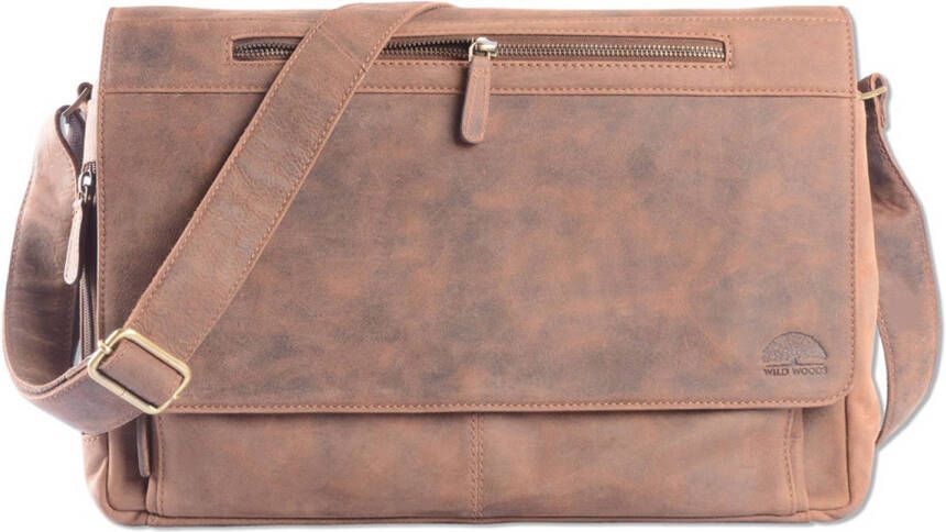 Wild Woods Leren Laptop Messenger Bag Unisex Schoudertas 15, 6 Inch Laptoptas Buffelleer Vintage Bruin