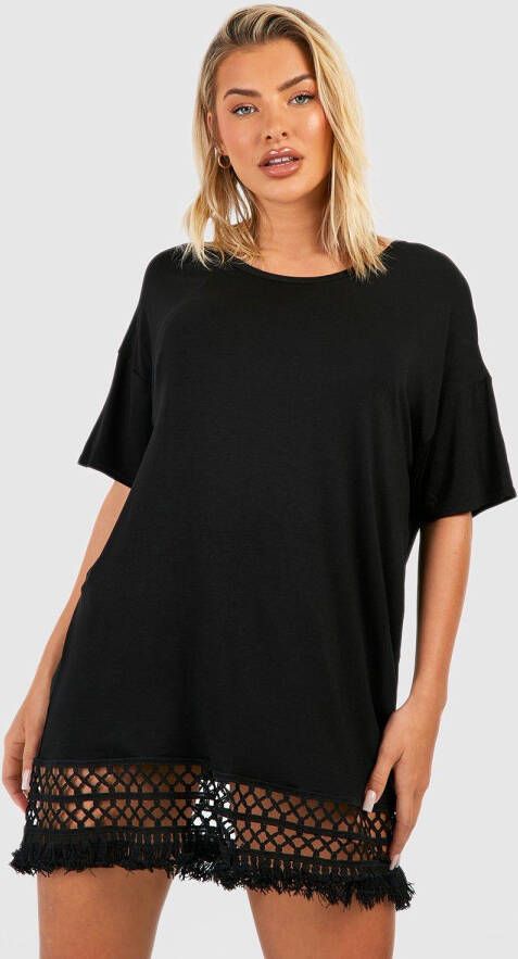 boohoo Gehaakte Strand Jurk Met Kwastjes, Black