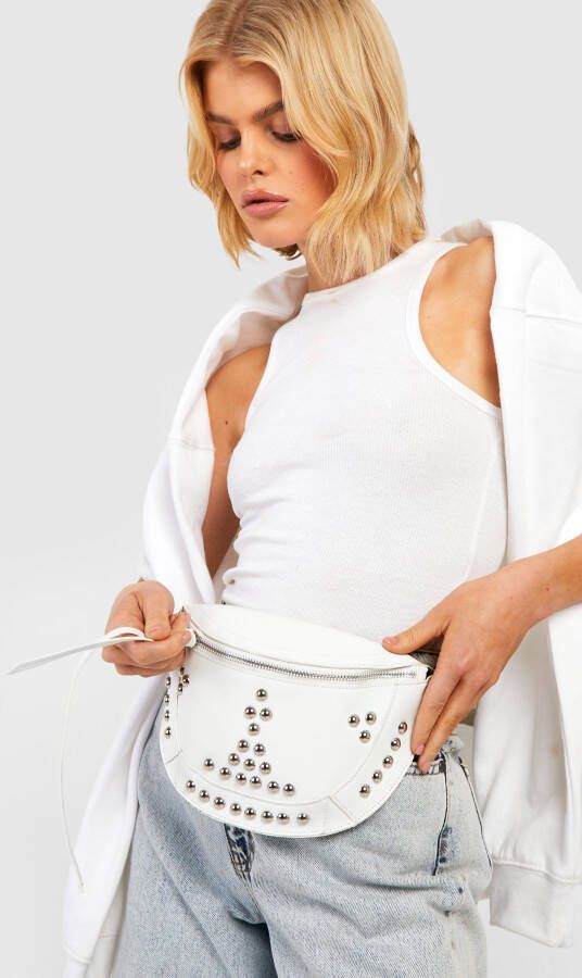 boohoo Heuptas Met Studs, White