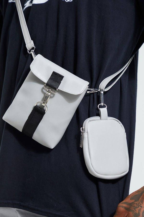 boohoo Nepleren Schoudertas Met Vakjes, Stone