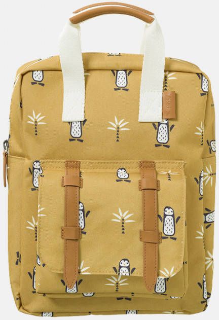 Fresk rugzak Small met pinguinprint okergeel