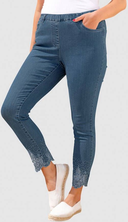 MIAMODA 7/8 jegging met borduursel op de zoom Blue bleached