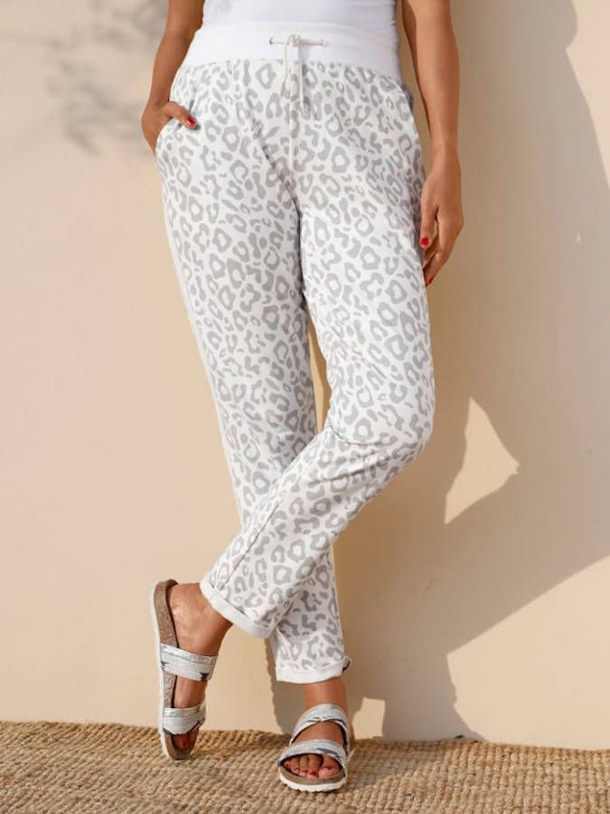 MIAMODA Joggingbroek met animalprint Wit/Grijs