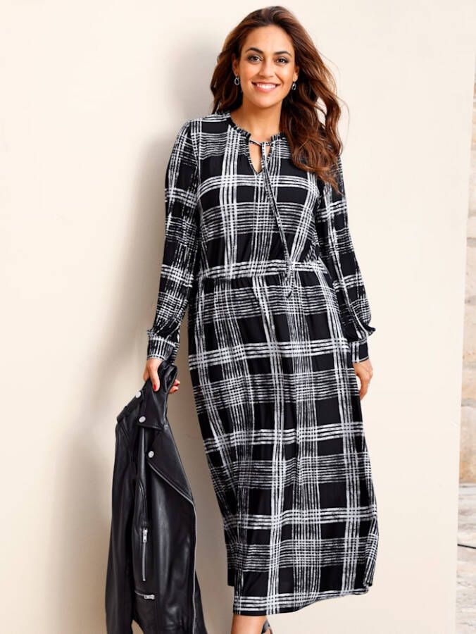 MIAMODA Jurk met elastische taille Zwart/Wit