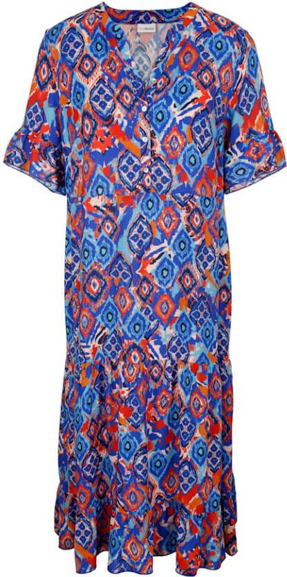 MIAMODA Jurk met mooi dessin Blauw/Koraal/Zalm