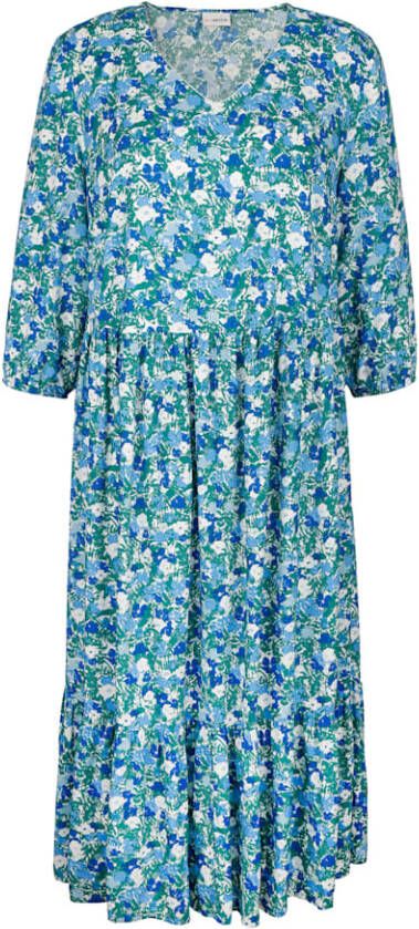 MIAMODA Jurk van zuivere viscose Smaragdgroen/Hemelsblauw