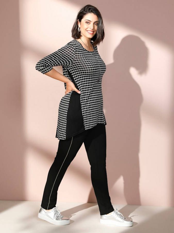 MIAMODA Longshirt met langere achterkant Zwart/Wit
