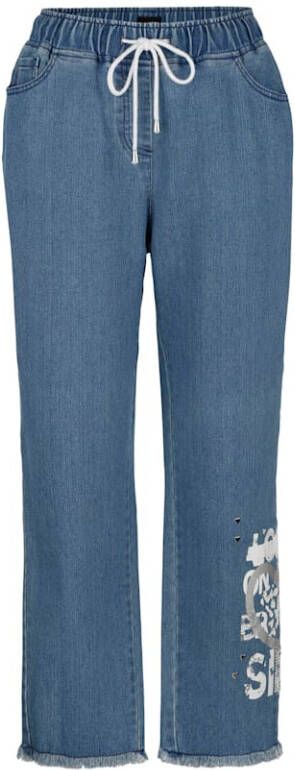 MIAMODA Denim jogpants met print Blue bleached