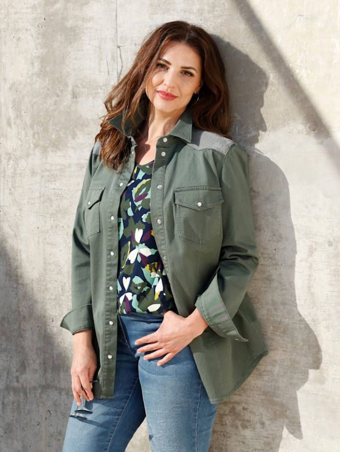 MIAMODA Jeansblouse van duurzaam geteeld katoen Kaki