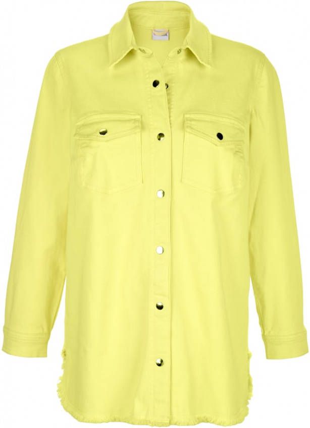 MIAMODA Jeansoverhemd met franjes Citroengeel