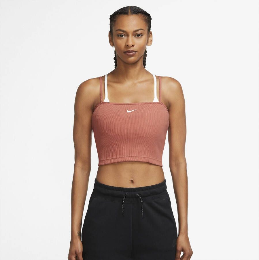 Nike Sportswear Essential Geribde croptop voor dames Oranje