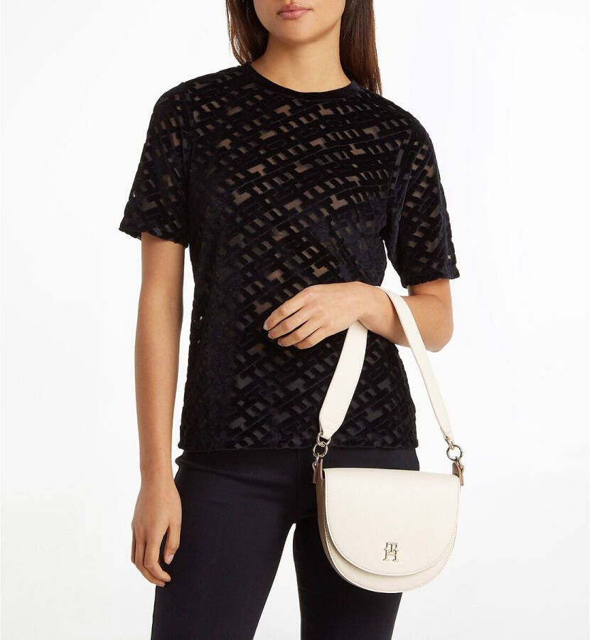 Tommy Hilfiger Afgeronde handtas met klep en contrasterend monogram