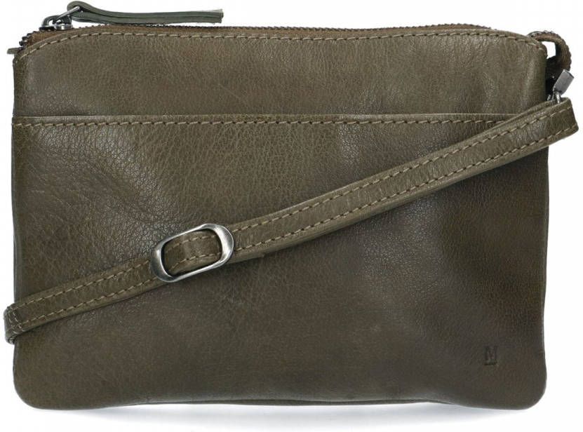 Manfield Donkergroene leren schoudertas