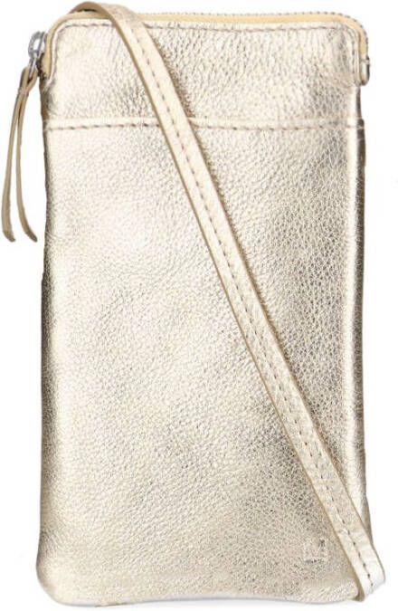 Manfield Goudkleurig leren telefoontasje