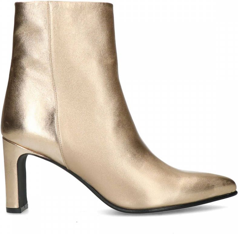 Manfield Goudkleurige leren enkellaarsjes met hak