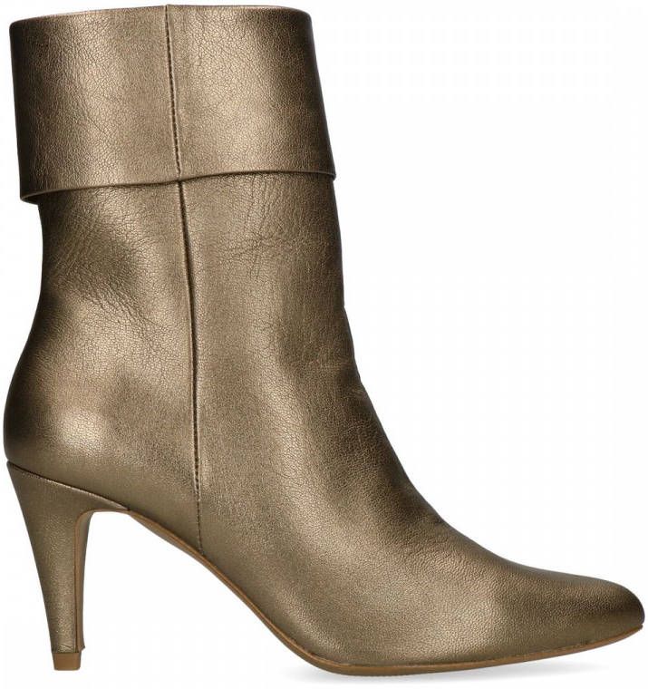 Manfield Goudkleurige leren enkellaarsjes met hak