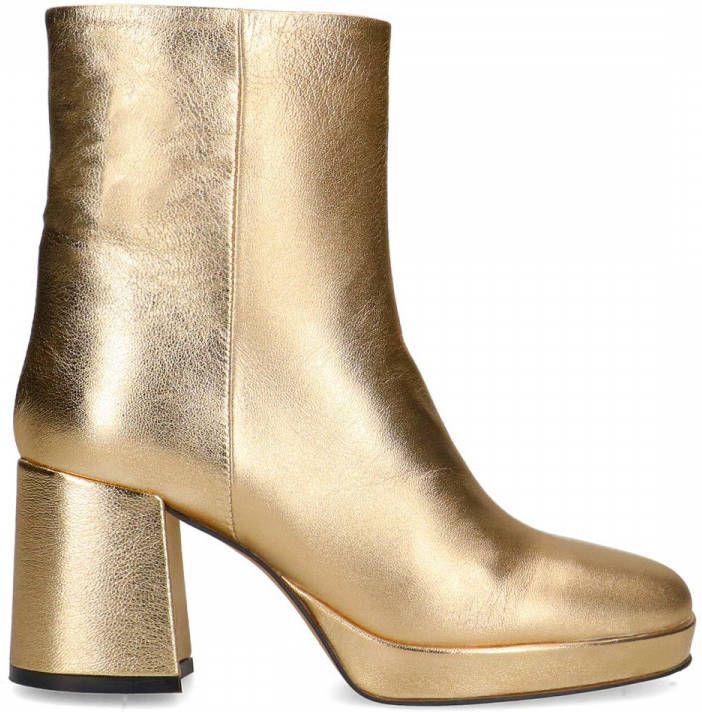 Manfield Goudkleurige leren enkellaarsjes met hak