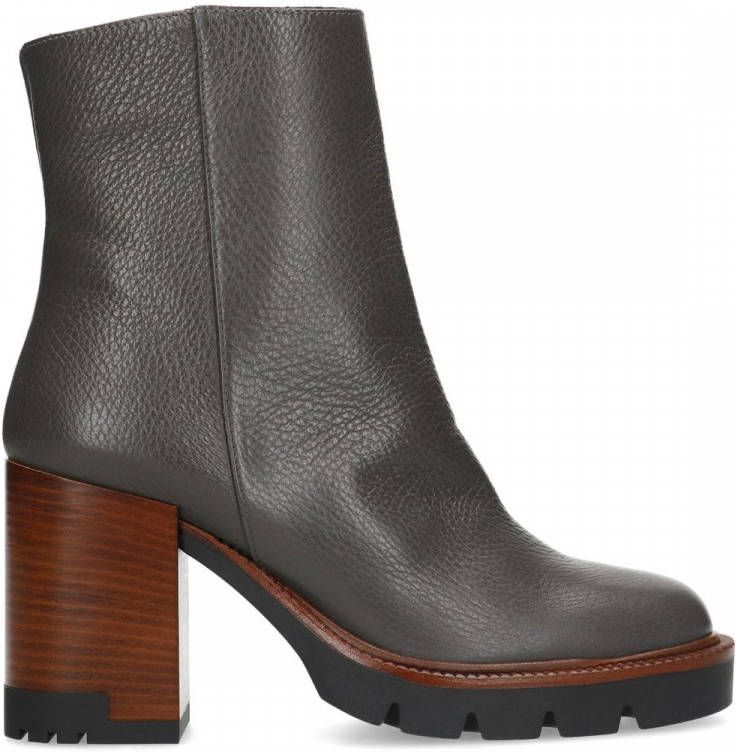 Manfield Grijze leren enkellaarsjes met hak