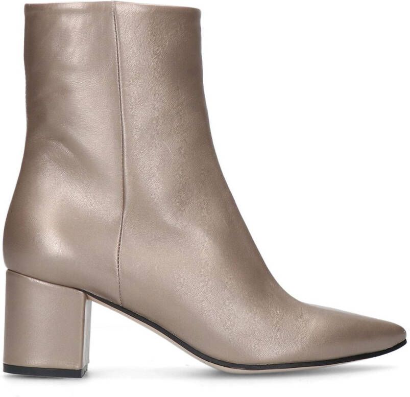 Manfield Grijze leren enkellaarsjes met hak