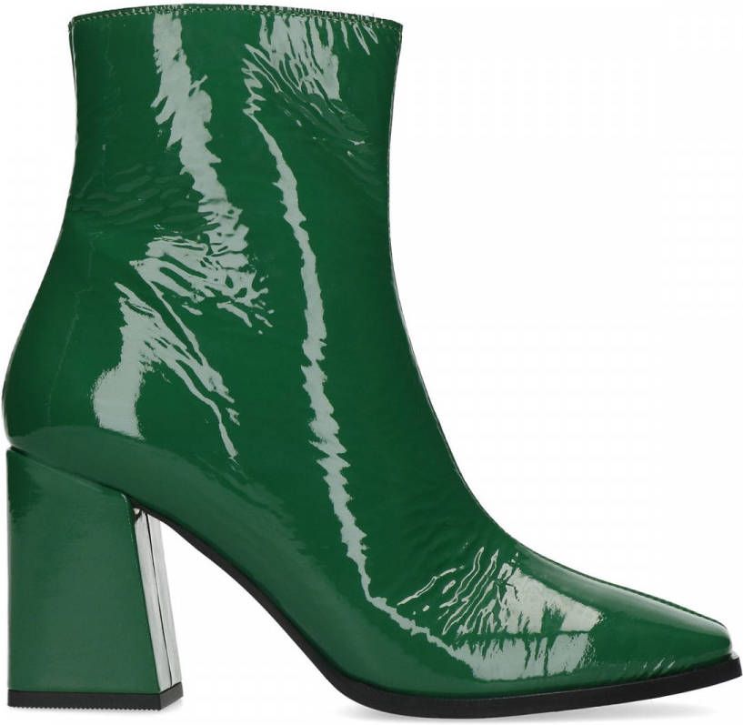 Manfield Groene lakleren enkellaarsjes met hak