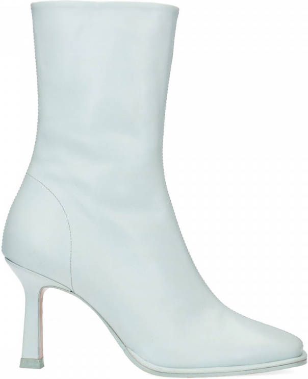 Manfield Groene leren enkellaarsjes met hak