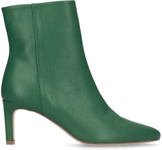 Manfield Groene leren enkellaarsjes met hak