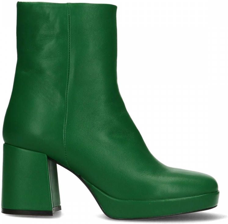 Manfield Groene leren enkellaarsjes met hak