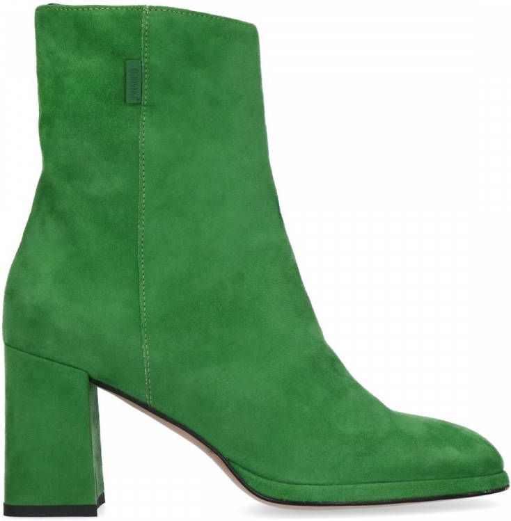 Manfield Groene suède enkellaarsjes met hak