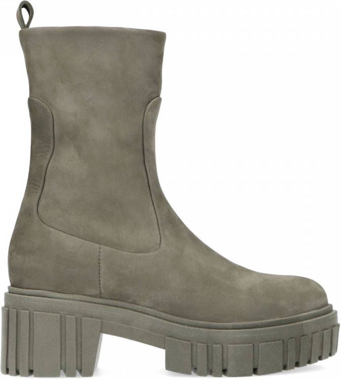 Manfield Khaki leren chelsea boots met plateauzool