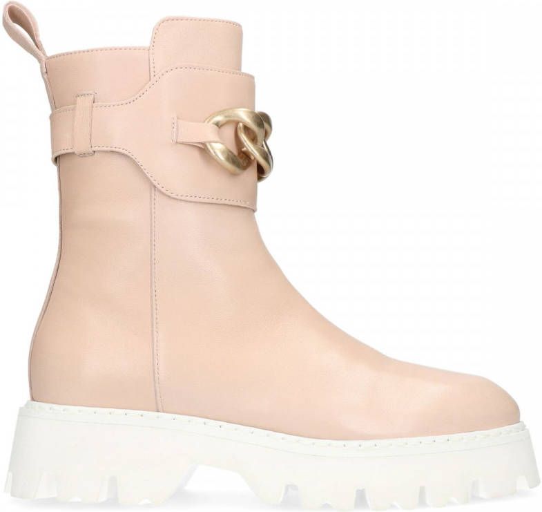 Manfield Lichtroze leren boots met chain