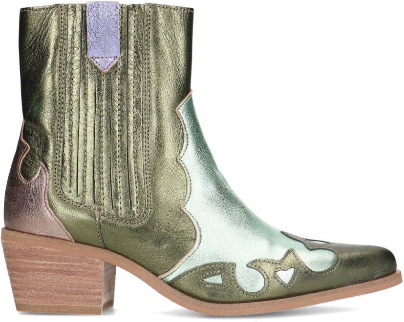 Manfield Metallic groene leren cowboylaarzen