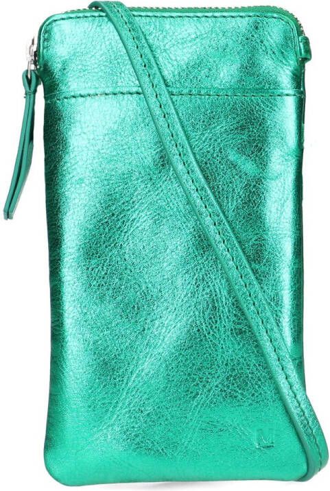 Manfield Metallic groene leren telefoontasje