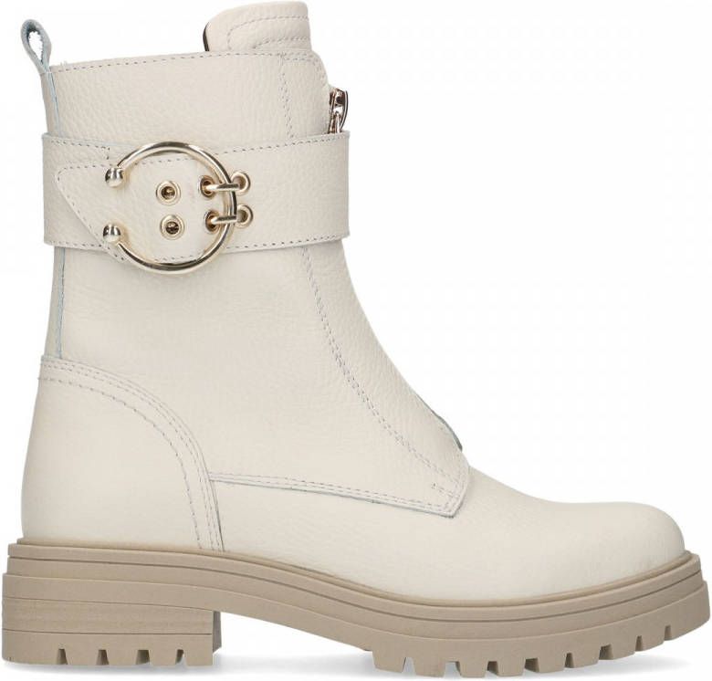 Manfield Off white leren biker boots met gesp