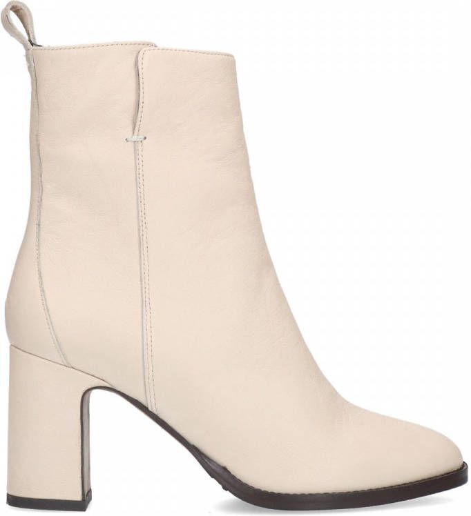 Manfield Off white leren enkellaarsjes met hak