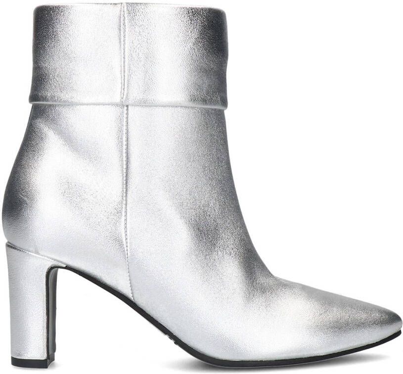 Manfield Zilverkleurige leren enkellaarsjes met hak