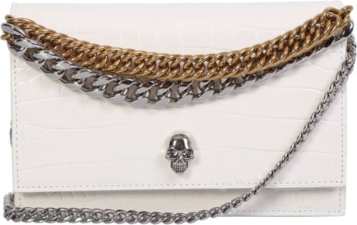 alexander mcqueen Embellished leather crossbody bag from with a gold finished skull and finished chain details , Wit, Dames