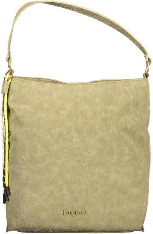 Desigual schoudertas met slangenprint en borduursels kaki